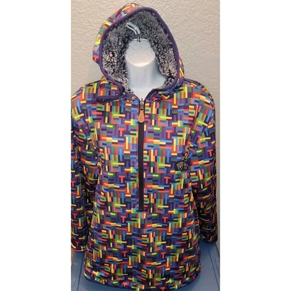 USA Palm Reversible Rainbow Navy Sherpa 1/4 Zip Pullover UNISEX Women MD Mens SM - Picture 9 of 11